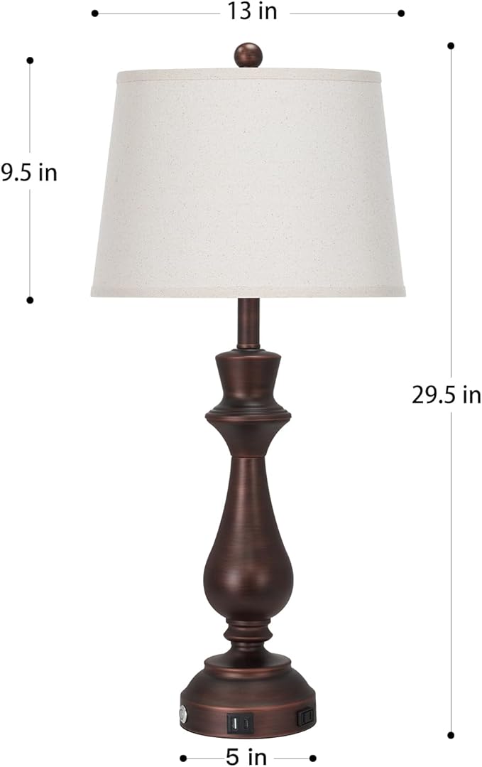 Touch Lamps for Night Stand- 29.5" Tall Bedside Lamp with USB C+A, 3 Way Dimmable Bedroom Lamps, Vintage Brown Table Lamps for Living Room,Single Brown