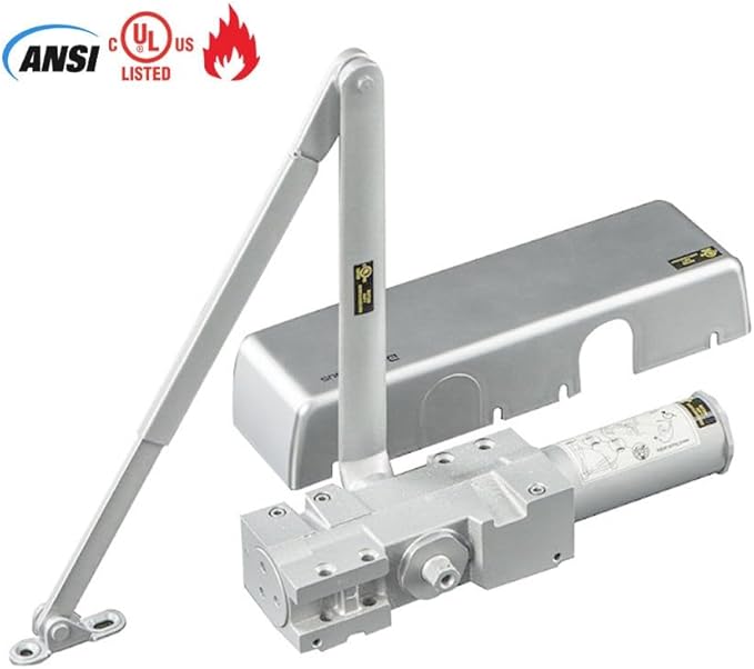 Commercial Door Closer Grade 1 Hydraulic Extra Heavy Duty Self-Closing Adjustable Size 1–6 ADA Compliant ANSI/BHMA Certified Automatic High Traffic Surface-Mount Weather-Resistant Silver UL Fire-Rated