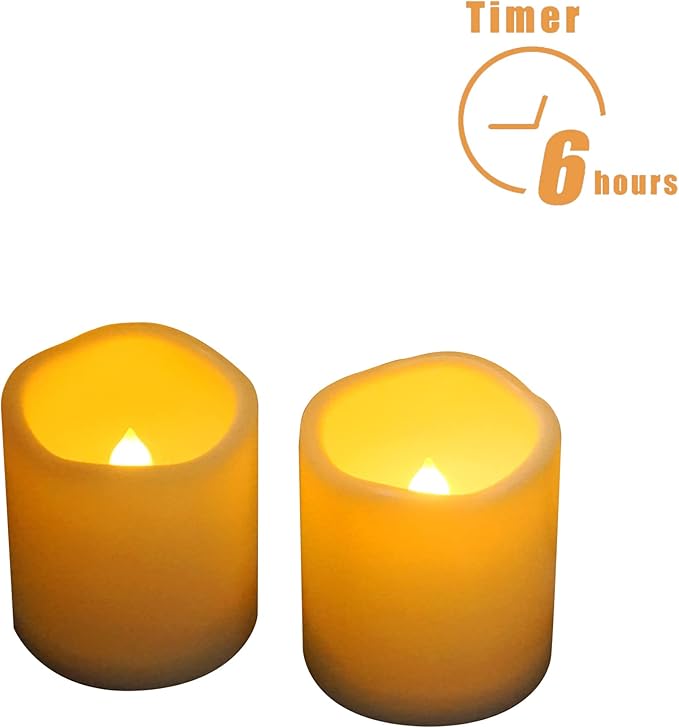 Outdoor Battery Operated Flameless Candles with Timer, Realistic Flickering Plastic Fake Electric LED Pillar Lights Waved Edge for Home Garden Wedding Party Christmas Decor 3x3 Inches 2-Pack