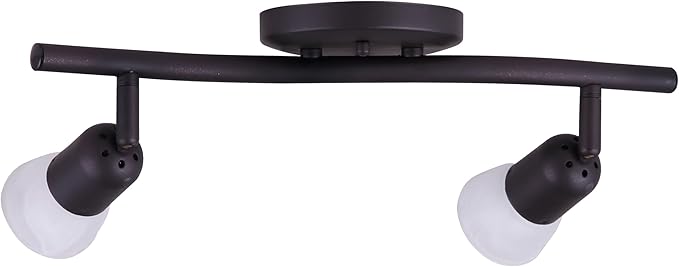 Canarm James 2-Light Track Lighting, Oil Rubbed Bronze Finish, Adjustable Alabaster Glass Shades, 15" Wide Industrial Ceiling Spotlight for Kitchen, Living Room, Hallway