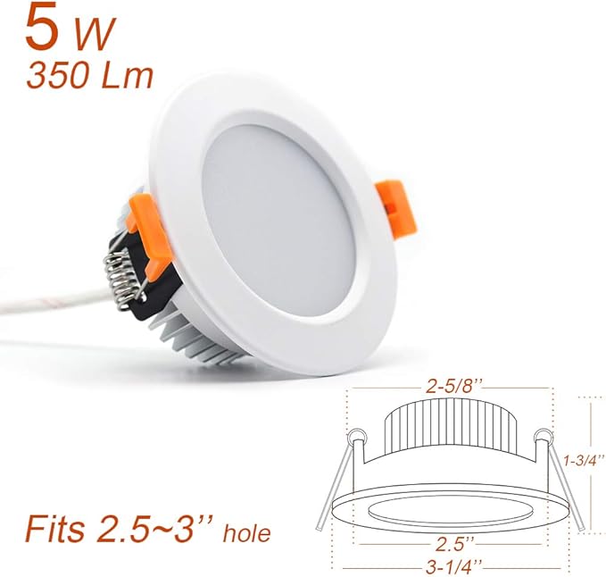 2.5 inch Dimmable LED Recessed Lighting, 5W Retrofit Downlight, 3000K Warm White, CRI 80 with LED Driver, as AC 110V Ceiling Light Fixture for Living Room, Kitchen, Bedroom, Hallway, 4 Pack