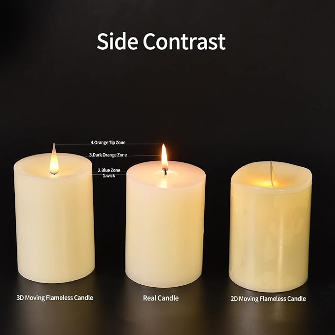 Flameless Pillar Candles Flickering with Remote Timer, Battery Operated LED Candles Up to 400 Hours, 3D Moving Flame Real Wax Candles. (Ivory with Scalloped Edge)