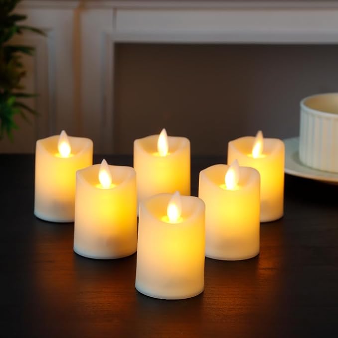 JHY DESIGN Set of 6 Flickering Battery Candles Plastic Flameless Candles with Moving Wick-LED Fake Candle Tea Lights for Lantern Home Bedroom Party Weddings Holiday