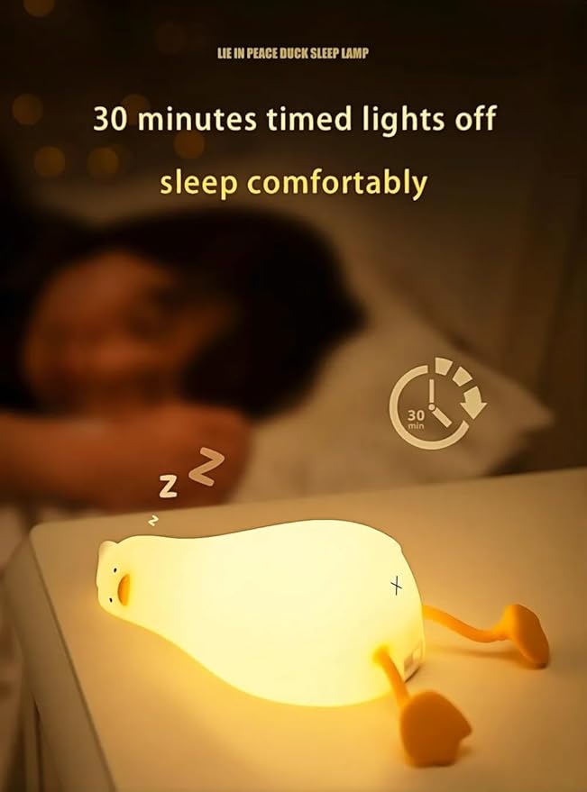 Lying Flat Duck Night Light for Kids,Touch Dimmable,Rechargeable Portable Squishy Silicone Led Nightlight,Kawaii Gift,Nursery,Toddler,Breastfeeding,Bedroom Decor,Timing Bedside Lamp,Birthday