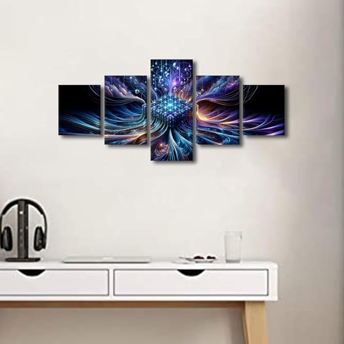 TUMOVO 5 Panel Artificial Intelligence Canvas Print Wall Art Set House Wall Decor Technology Pictures for Living Room Wall Decoration Modern Artwork for Bedroom Art Work for Home 50" Wx24 H