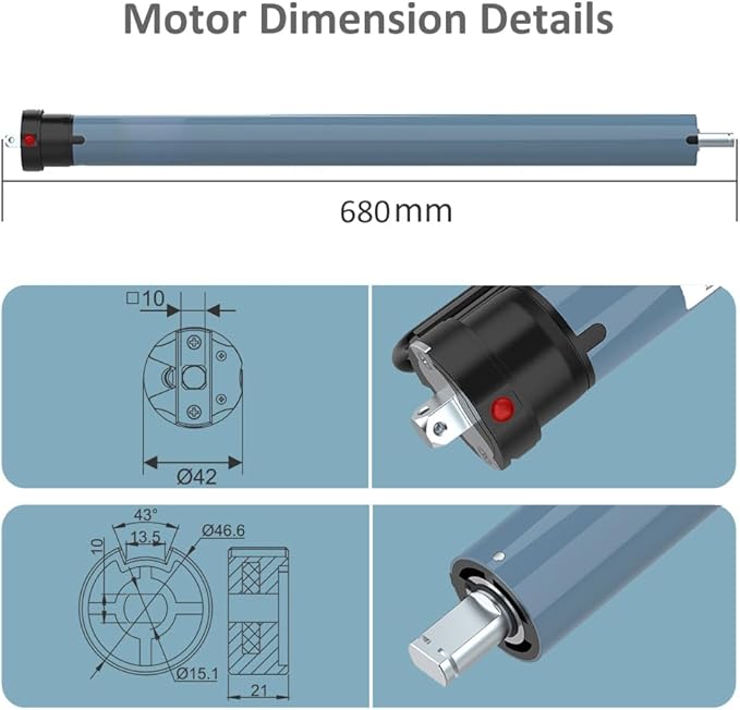 Motorized Roller Shade Motor Kit, 4800mAh Rechargeable Electric Blind Motor, Remote Control Retrofit, High Torque Tubular Drive for Window Shades (6.0 N.m for Φ50mm (2") Groove Tube)