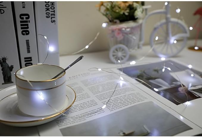 LED Fairy Lights Battery Operated String Lights Waterproof Silver Wire Firefly Lights for DIY Crafts Wedding Indoor Outdoor Christmas Patio Garden Decoration (Pure White, 66FT-200LEDS)