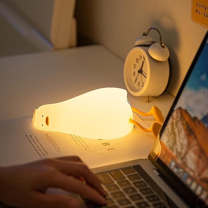 Duck Night Light - LED Cute Lamp, Lying Flat, Squishy, Adjustable Dimmable With Timer Function, Rechargeable Bedside Touch Light for Breastfeeding