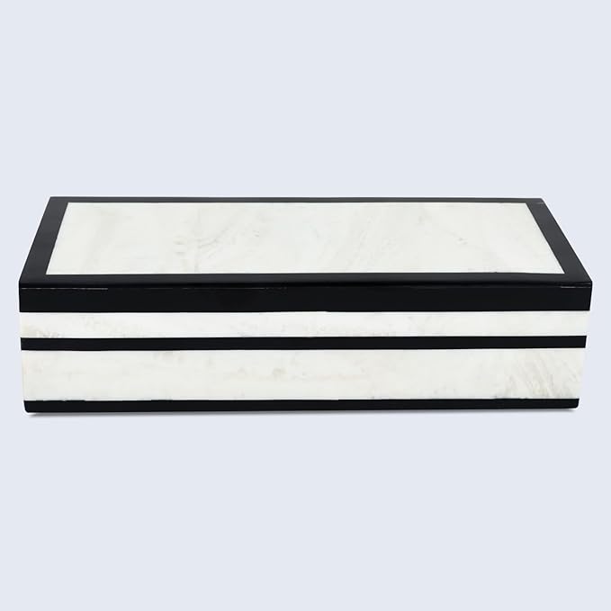 Handicrafts Home Decorative Storage Box with Lid – Black White Modern Keepsake Box, Coffee Table Storage Organizer, Decorative Box for Remotes, Desk & Console Decor – Mono Court 10 x 4.5 x 2.5