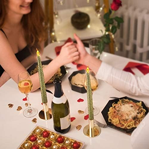 FURORA LIGHTING Gold Glitter LED Candles - Flickering Flameless Taper Candles with 6/18 Hour Timer, Battery Operated for Safety and Elegance, Pack of 2