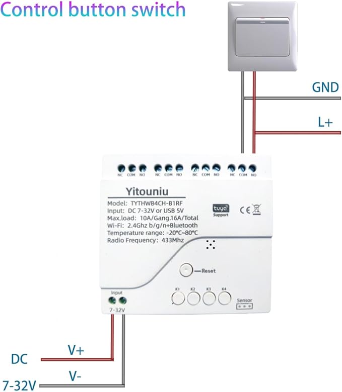 4CH WiFi Tuya Smart Temperature and Humidity Sensor,Dry Contact,Remote Application Control and Monitoring Function, Voice Control, Smart Scene, Compatible with Alexa and Google Home, White