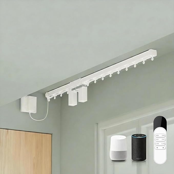 ZigBee 3.0 Dual Motor Smart Curtain Track System, Ripple Fold Electric Drapery Rods, Independent Left Right Control Day Night Curtains, 1.2N.m Mini Automatic Opener (4 meters (157.4 inches))