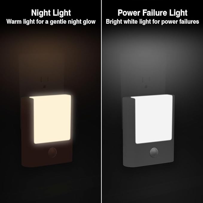 4-Pack 3-in-1 Emergency Night Light for Power Failure,plug into wall,LED with Motion Sensor,Auto-On During Outages,Survival kit,Hurricane preparedness,For Home, Hallways,Stairways,Bathrooms & Bedrooms