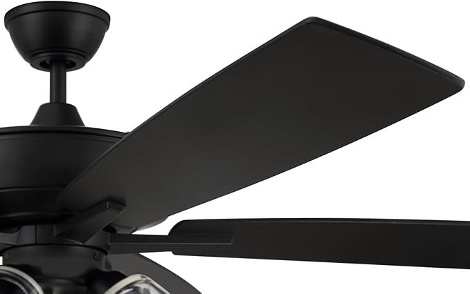 Craftmade S104FB5-60FBGW Super Pro 60" Ceiling Fan with LED Lights & Pull Chain, 5 Reversible Flat Black/Greywood MDF Blades, Flat Black