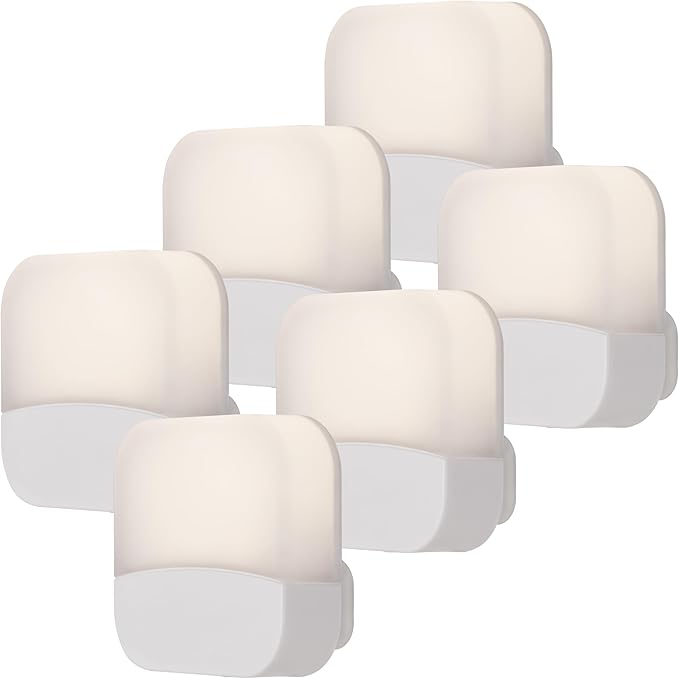 Lights by Night Plug In Night Light Bedroom Decor Apartment Essentials LED Lights Ambient Lighting Dusk to Dawn Sensor Nightlight Bathroom, Square 6 pack