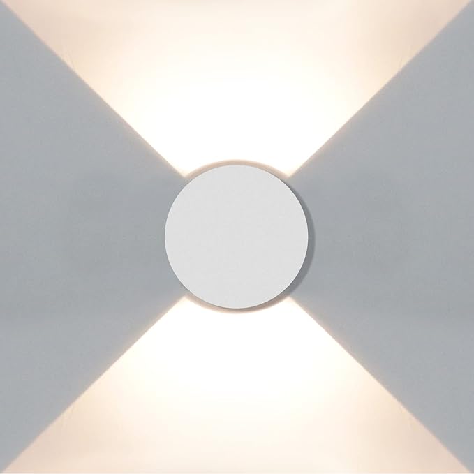 Kawell 8W Modern LED Wall Sconce Light Up Down Waterproof Outdoor Wall Lamp Indoor Hardwired for Bedroom Bathroom Hallway Stairs Porch, White 3000K
