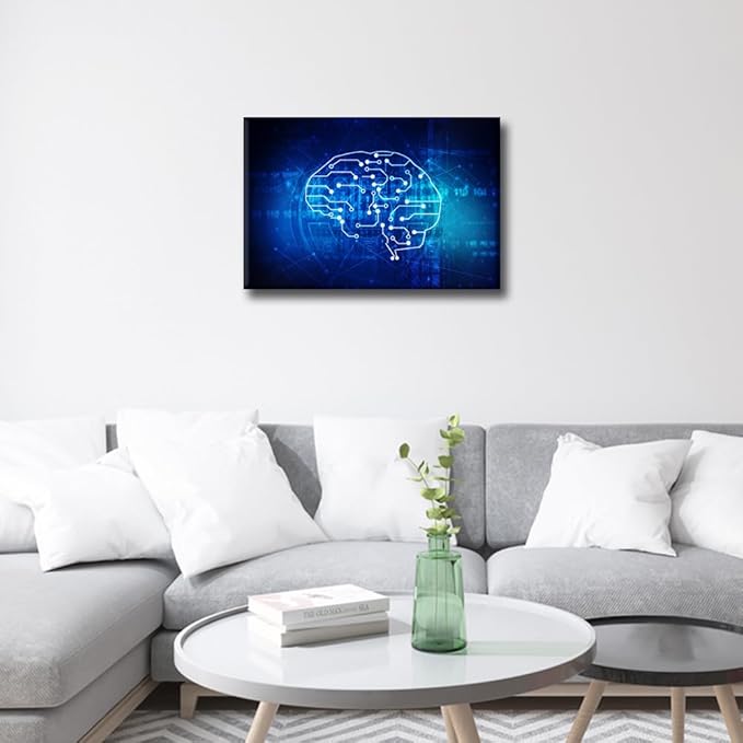 TUMOVO Canvas Art Wall Decor Artificial Intelligence Concept Bedroom Wall Art Pictures for Living Room CPU Concept Wall Painting Modern Wall Art Stretched and Framed Ready to Hang 18x12in