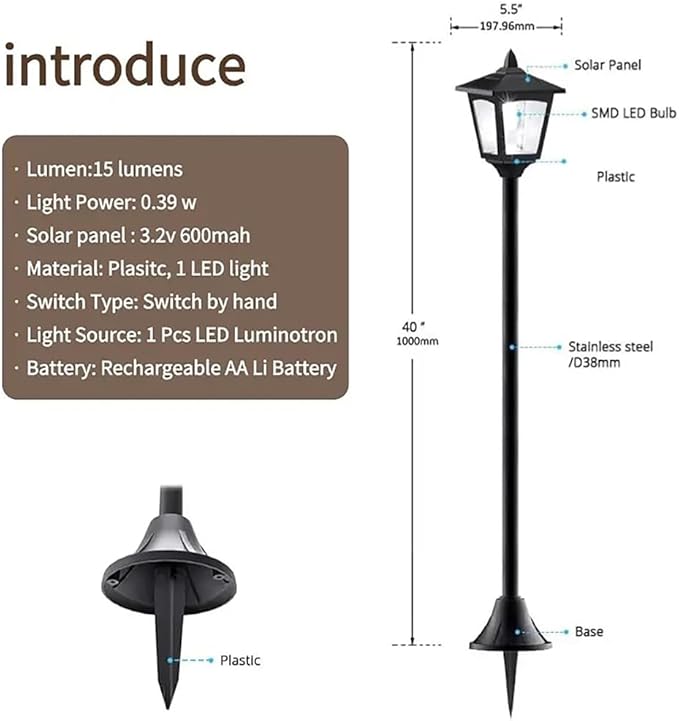 Solar Lamp Post Lights Outdoor 1-Pack, 40'' Waterproof Solar Post Lights with Dusk to Dawn Sensor, Vintage Solar LED Pole Lights for Garden Yard Pathway Driveway Patio