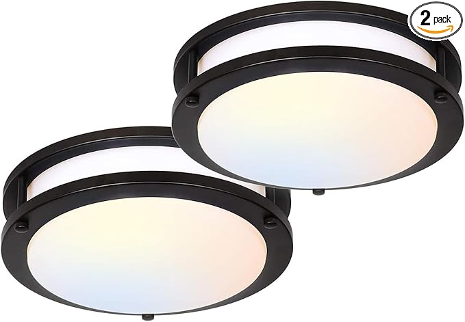 hykolity 13 inch Flush Mount LED Ceiling Light Fixture, 2700K/3000K/3500K/4000K/5000K Adjustable Ceiling Lights, Oil Rubbed Bronze Saturn Dimmable Lighting for Bathroom Kitchen, ETL Listed - 2 Pack