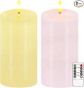 Pastel Flameless Candles, Set of 2 6"x3" Flickering Spring LED Candles with Remote & Timer, Dimmable Real Wax Easter Pillar Candles Battery Operated, Electric Candles for Home Spring Easter Decor