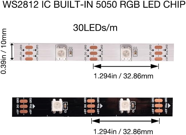 WS2812B RGB LED Strip, Individually Addressable LED Strip, Chasing Effects Dream Color 5050SMD 16.4FT 150 LED Pixel Strip Rope Light DC 5V (White PCB 5M 30Pixels/M Waterproof IP65)
