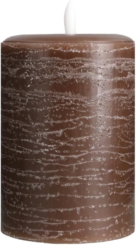 LumiPur Signature Natural Glow Flickering Flameless LED Wax Pillar Candle (3.5" x 5", Cocoa Brown)