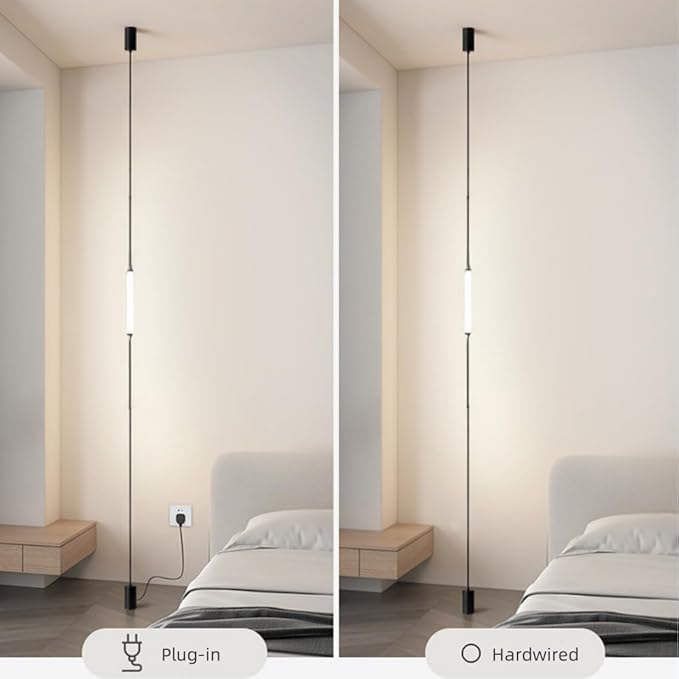 Modern Minimalist Pendant Light Linear Floor to Ceiling Lamp White Long Strip LED Pendant Lights Hardwired Bedside Ceiling Hanging Lights for Bedroom Living Room Corner 11.8"