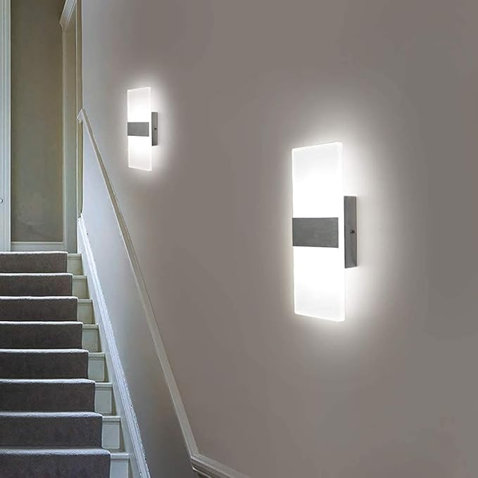 Lightess Dimmable Wall Sconces Set of 2, Modern LED Wall Lamp 12W for Hallway Bedroom Living Room, Cool White, HS821-2