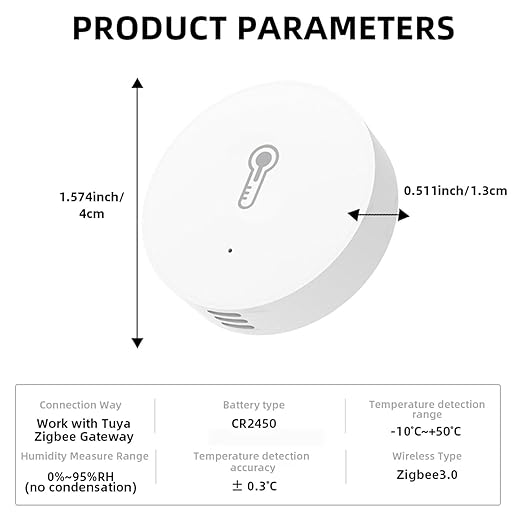 Haozee Zigbee Temperature and Humidity Sensor, Zigbee hub Required, for Remote Monitoring and Home Automation, Compatible with Home Assistant,SmartThings, Hubitat