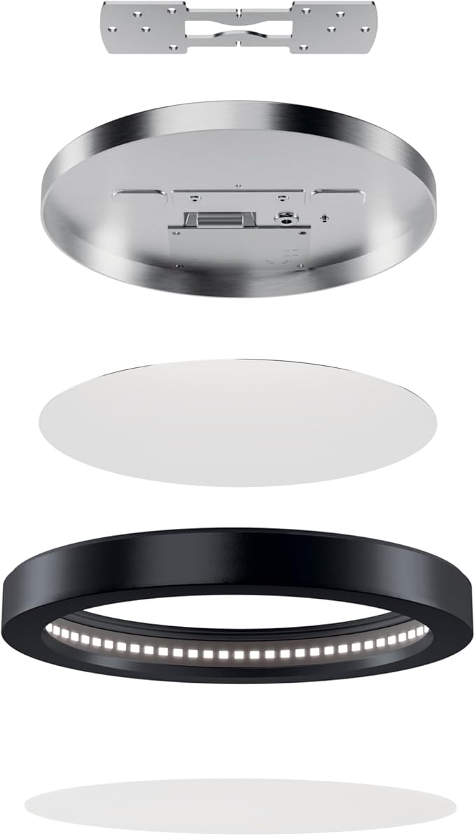 Kichler Ara 7.25" Modern Minimal Round LED Downlight in Black, for Wet Indoor Locations, Supplemental Lighting, Integrated LED, Edge-Lit Technology, 950 Lumens, Dimmable to 10%, 53007BK30
