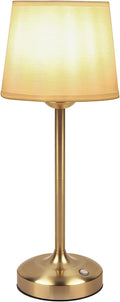 Cordless Table Lamp Gold with Dimmer, 4000mAH Battery Operated Lamp Rechargeable, 3 Color Temperature Touch Control Fabric Desk Light for Dining Room, Bedroom, Bar, Patio, Counter, Restaurant