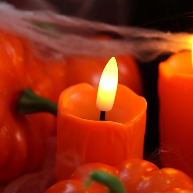 CANDLE CHOICE Battery Operated Flameless Votives with Auto Daily Cycle Timer Long Lasting Realistic Black Wick Electric LED Candles Wedding Party Holiday Halloween Christmas Decorations 6 Pack Orange