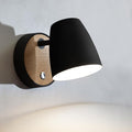 Hardwired Wall Sconce with Switch,Modern Black and Wood Wall Lights for Bedroom with 350°Rotation Metal Shade,Indoor E26 Wall Lamp for Living Room,Dining Room,Hallway,Stairway,Wall Decor