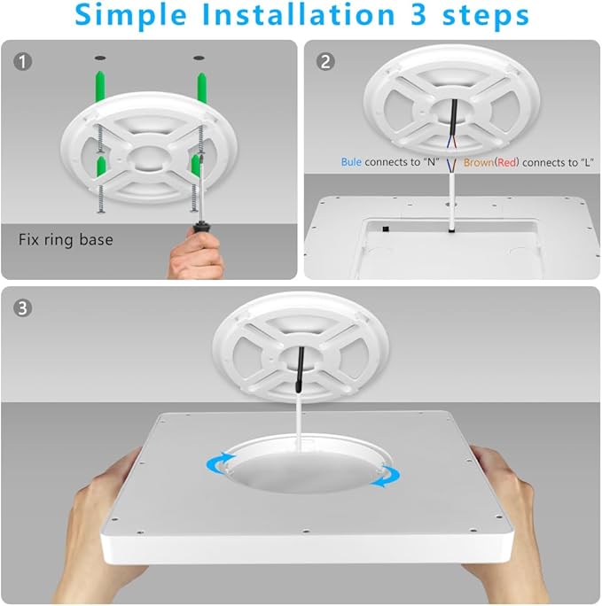 LightingWill 12Inch 24W Square LED Ceiling Light Fixtures, Flush Mount, Modern, White, 6000K Cold White, 3200LM, Kitchen, Bathroom, Bedroom