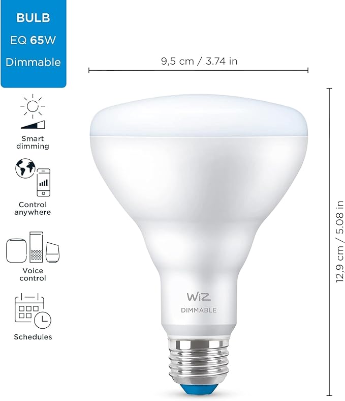 WiZ Connected 65W Eq.(7.2W) BR30 Daylight (5000K) LED Smart Bulb - Pack of 2-650 Lumen- E26 - Indoor - Connects to Your Existing Wi-Fi - Control with Voice or App - Activate with Motion