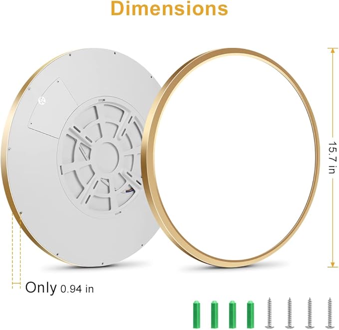 15.7Inch Gold Flush Mount Ceiling Light Fixture , 32W(320W Equivalent), 3800LM, 6000K Cool White, IP40, Flat Modern Round LED Ceiling Lights for Bedrooms, Living Rooms, Bathrooms, Stairwells, etc.