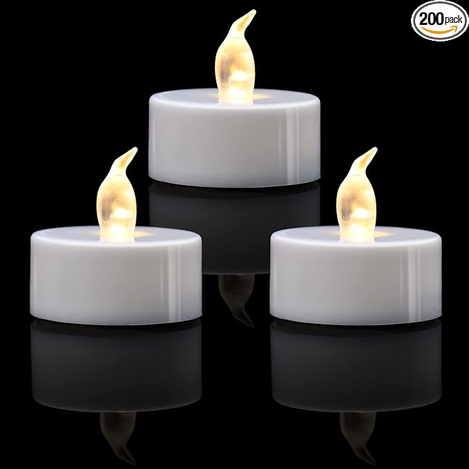 KOABY 200 Pack Warm White LED Tea Lights, Last 100H+, Flickering Flameless Battery Operated Tea Lights for Decor