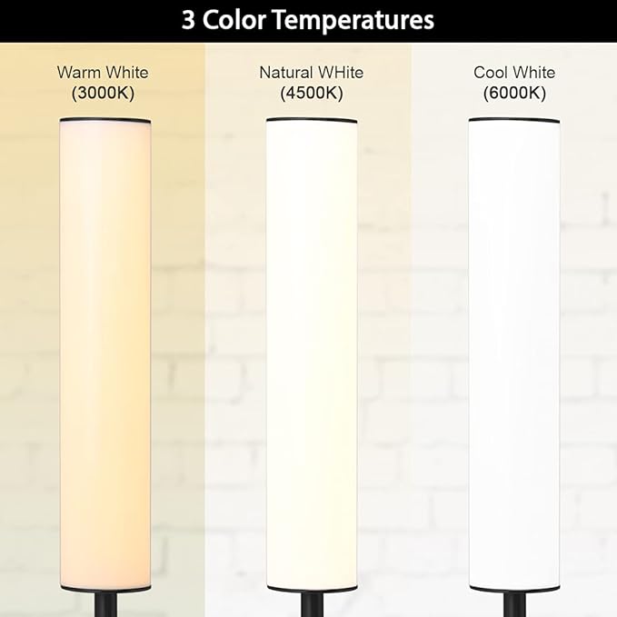O’Bright LED Cylinder Floor Lamp with Remote Control, Full Range Dimming, Adjustable Color Temperature 3000K-6000K, Minimalist Standing Lamps for Living Room, Bedrooms and Office, Black