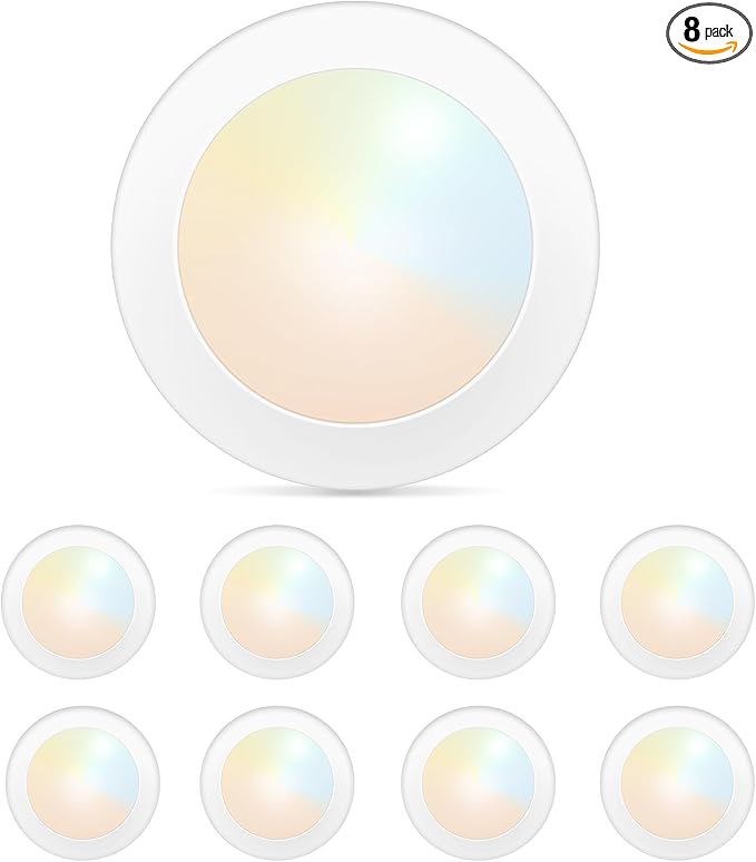8-Pack 12 Inch Disk Lights, 2700K-5000K Adjustable, 25W, 1750LM, CRI 90+, Dimmable 10%-100%, Wet Rated, Surface Mount LED Ceiling Light for Bathroom Kitchen, ETL Listed