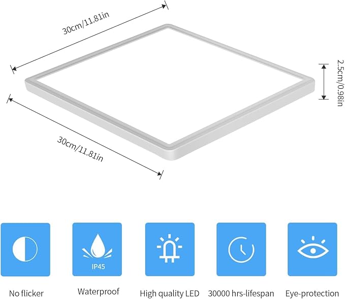 DELIPOP 4 Pack Flush Mount Ceiling Light, 12 Inch 24W Ultra Thin Square LED Ceiling Light, 6500K Cool White Low Profile Light Fixture for Living Room Bedroom Bathroom Kitchen Dining Room Corridor