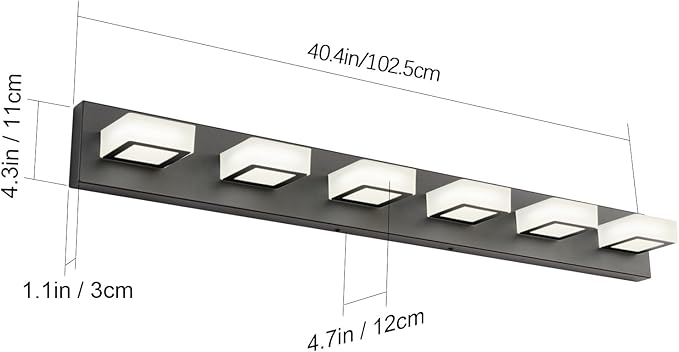 Ralbay Modern Matte Black Bathroom Vanity Light Fixtures 6 Lights Acrylic Modern LED Black Vanity Lights for Bathroom (4500K Neutral White Light)