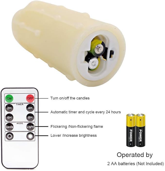DRomance Flameless Flickering Candles Battery Operated with Remote and Timer, Set of 9 Dripping Real Wax Warm Light LED Pillar Candles for Holiday, Christmas Decoration(Ivory, 2.2" D x 4"-9" H)