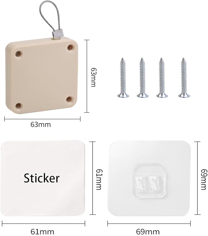 SHIMIDO Upgraded Punch-Free 1000g Automatic Screen Door Closer, Storm Door Closer, Sliding Screen Auto Door Closer with Steel Drawstring for Bathroom, Bedroom, Studyroom, etc. (4 Pack Almond)