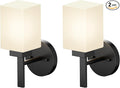 Wall Lights Matte Black Bathroom Vanity Light Fixtures Over Mirror with White Frosted Glass Shade, Wall Lamps for Porch Entrance, 2 Pack T002MB-L1-P2