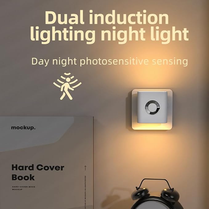 Motion Sensor Night Light, [2 Pack] Night Lights Plug into Wall, Dusk to Dawn & Motion Sensor, Plug in Night Light, 3000K Nightlight for Bedroom Bathroom Hallway
