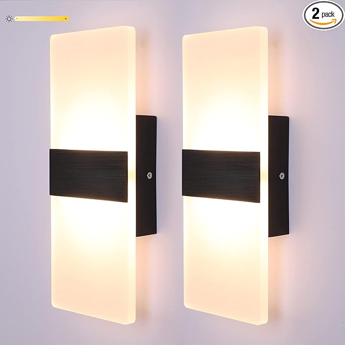 Lightess Modern Wall Sconce 12W Indoor Acrylic Modern Wall Light Set of 2 LED Wall Lamp for Hallway Living Room Corridor Bedroom, Warm White