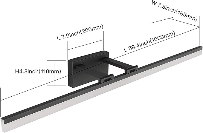 SOLFART Modern Bathroom Light Fixtures 39.3Inch Modern LED Vanity Lights Above Mirror Fixture Acrylic Black Light Strip