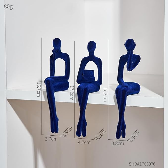 XINXUAN Statue Home Decor - Modern Bookshelf & Desk Decor - 3 Piece Set (Flocking- Blue)