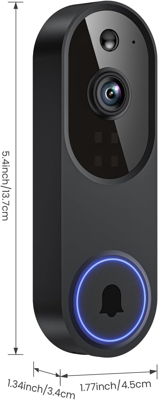 1080P Wireless Video Doorbell Camera, 2.4G WiFi Only, AI Human Detection, Indoor/Outdoor Surveillance Cam, 2-Way Talk, Night Vision, Cloud Storage (Sold Separately)