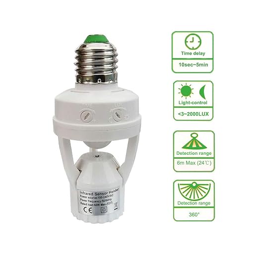 Motion Sensor Light Socket,E26 E27 PIR Motion Screw Bulb Adapter Indoor Use Only, Auto On Off Night Light Control for Garage Basement Porch Storage Room (3 Pack)